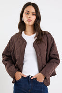 STORIES BE TOLD APEX COLLARLESS QUILTED JACKET - CHOCOLATE