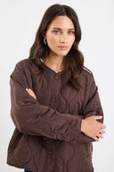 STORIES BE TOLD APEX COLLARLESS QUILTED JACKET - CHOCOLATE