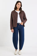STORIES BE TOLD APEX COLLARLESS QUILTED JACKET - CHOCOLATE