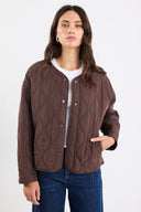 STORIES BE TOLD APEX COLLARLESS QUILTED JACKET - CHOCOLATE