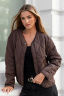 STORIES BE TOLD APEX COLLARLESS QUILTED JACKET - CHOCOLATE