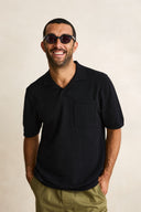 RHYTHM TEXTURED KNIT JOHNNY POLO - BLACK