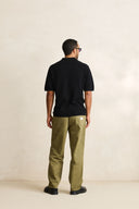 RHYTHM TEXTURED KNIT JOHNNY POLO - BLACK