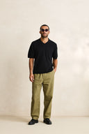 RHYTHM TEXTURED KNIT JOHNNY POLO - BLACK