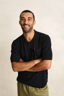 RHYTHM TEXTURED KNIT JOHNNY POLO - BLACK