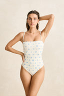 RHYTHM DAHLIA FLORAL SCRUNCHED SIDE ONE PIECE - SKY