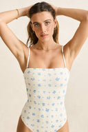 RHYTHM DAHLIA FLORAL SCRUNCHED SIDE ONE PIECE - SKY