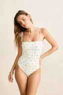 RHYTHM DAHLIA FLORAL SCRUNCHED SIDE ONE PIECE - SKY