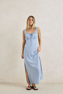 RHYTHM DEL RIO GATHERED MAXI DRESS - BLUE CHECK