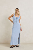 RHYTHM DEL RIO GATHERED MAXI DRESS - BLUE CHECK