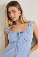 RHYTHM DEL RIO GATHERED MAXI DRESS - BLUE CHECK