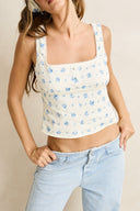 RHYTHM DAHLIA BUTTON DOWN TOP - SKY