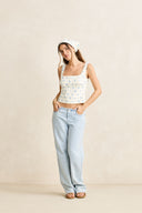 RHYTHM DAHLIA BUTTON DOWN TOP - SKY
