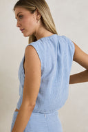 RHYTHM DEL RIO GATHERED TOP - BLUE CHECK