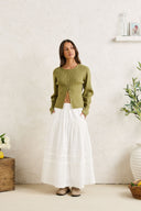 RHYTHM SOLENE RUFFLE MIDI SKIRT - WHITE