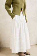 RHYTHM SOLENE RUFFLE MIDI SKIRT - WHITE