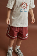 KIDS TWIN TRIM HERITAGE BEACH SHORT - VINTAGE RED