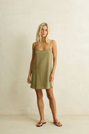 RHYTHM LINEN LACE SLIP MINI DRESS - OLIVE
