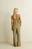 RHYTHM LINEN LACE TOP - OLIVE