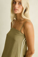 RHYTHM LINEN LACE TOP - OLIVE