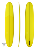Yellow surfboard shown from multiple angles on a white background IN THUNDERBOLT CONSTRUCTION