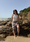 BASE SEERSUCKER MAXI SKIRT - COFFEE CHECK