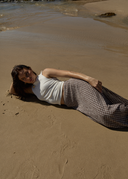 BASE SEERSUCKER MAXI SKIRT - COFFEE CHECK