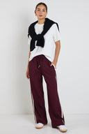STORIES BE TOLD TOWNIE STRIPE SIDE TAPE WIDE LEG PANT - BURGUNDY