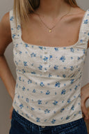 RHYTHM DAHLIA BUTTON DOWN TOP - SKY