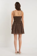 FLORENTINE POLKA DOT PLEATED MINI DRESS - CHOCOLATE