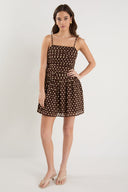 FLORENTINE POLKA DOT PLEATED MINI DRESS - CHOCOLATE