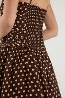 FLORENTINE POLKA DOT PLEATED MINI DRESS - CHOCOLATE