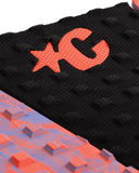 Black textured product with a orange logo on a white background