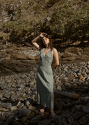 AFENDS BASE SEERSUCKER MAXI DRESS - DEEP GREEN CHECK