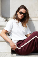 STORIES BE TOLD TOWNIE STRIPE SIDE TAPE WIDE LEG PANT - BURGUNDY