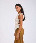 ONE TEASPOON EVELYN GATHERED RUCHED TIE TOP - CREAM