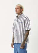AFENDS LINED UP SHORT SLEEVE SHIRT - WHITE STRIPE