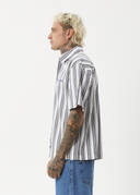 AFENDS LINED UP SHORT SLEEVE SHIRT - WHITE STRIPE