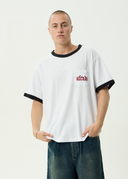 AFENDS DROP ZONE BOXY RINGER TEE - WHITE
