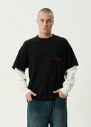 AFENDS DROP ZONE LAYERED WAFFLE BOXY TEE - BLACK