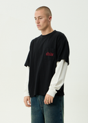 AFENDS DROP ZONE LAYERED WAFFLE BOXY TEE - BLACK