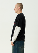 AFENDS DROP ZONE LAYERED WAFFLE BOXY TEE - BLACK