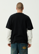 AFENDS DROP ZONE LAYERED WAFFLE BOXY TEE - BLACK