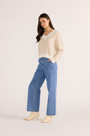 MINK PINK MEGAN V-NECK SWEATER - BEIGE