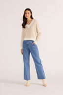 MINK PINK MEGAN V-NECK SWEATER - BEIGE