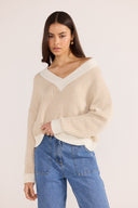MINK PINK MEGAN V-NECK SWEATER - BEIGE