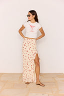 CLEMENCE RUFFLE BIAS SKIRT - CREAM/RED FLORAL
