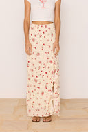 CLEMENCE RUFFLE BIAS SKIRT - CREAM/RED FLORAL