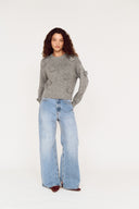MINK PINK VERA FLORAL APPLIQUE KNIT - GREY