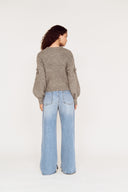 MINK PINK VERA FLORAL APPLIQUE KNIT - GREY